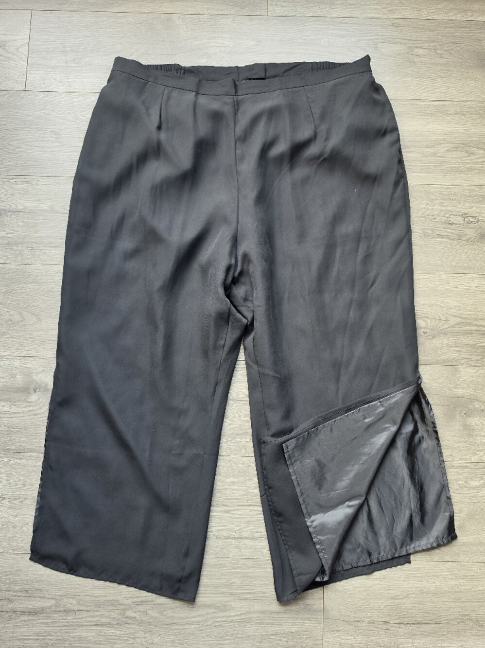 Roaman’s Plus Size 28W Black Flowy Wide Leg Chiffon Pants Side Slit Lined
